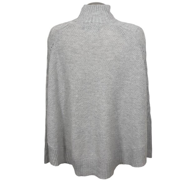 Womens Boxy Cardigan Poncho Med Beige Zip Up Knit Dolman Batwing Sleeve Boho - Picture 2 of 7